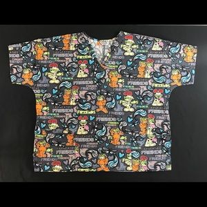 Garfield & Odie Large Scrub Top Women’s Uniform